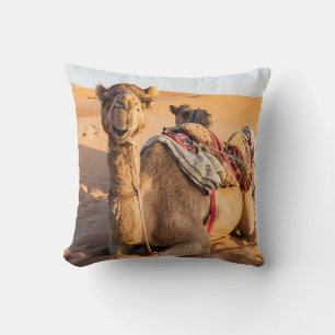 Close-up on Camel in Oman desert Throw Pillow