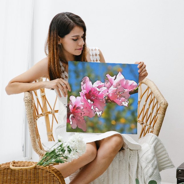 Close Up Peach Tree Blossom Black Outline Art Canvas Print (Creator Uploaded)