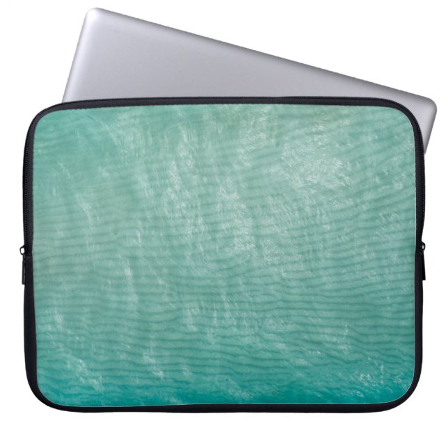 Close up photo of green cloth laptop sleeve (Front)
