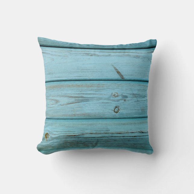 Close-up photo of green planks throw pillow (Front)