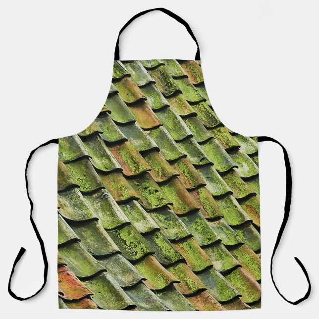 Close-up photo of green shingle roof apron (Front)