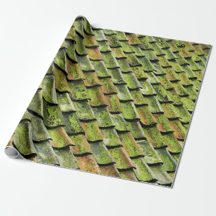 Close-up photo of green shingle roof wrapping paper