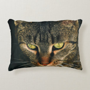 CLOSE-UP PHOTOGRAPHY OF GRAY TABBY CAT ACCENT PILLOW