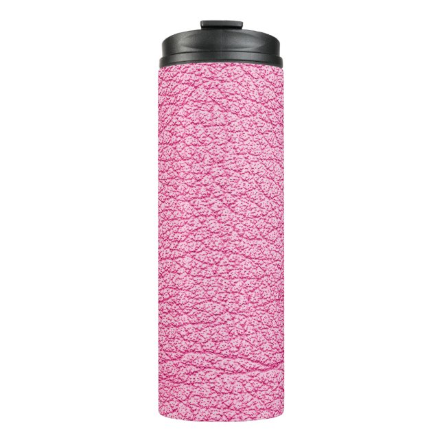 Close-up pink leather, textured background. thermal tumbler (Front)