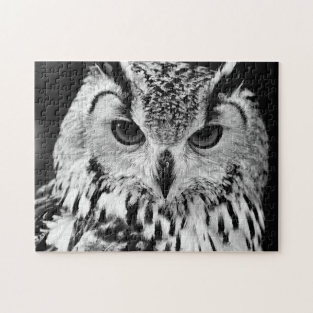 Close Up Portrait Of Eurasian Eagle-owl Jigsaw Puzzle (Horizontal)