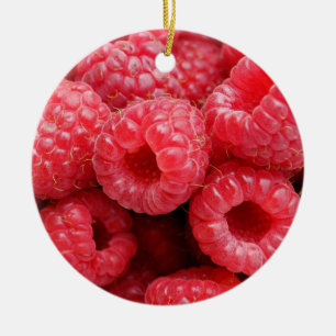 Close Up Raspberry Background Texture Raspberries Ceramic Ornament
