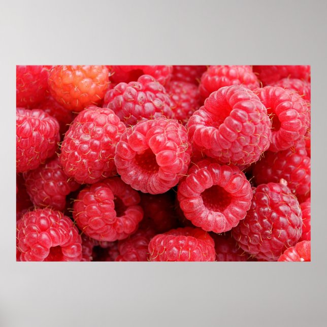 Close Up Raspberry Background Texture Raspberries Poster (Front)