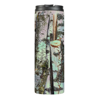 Close-up scene of birch log stumps, cool  thermal tumbler