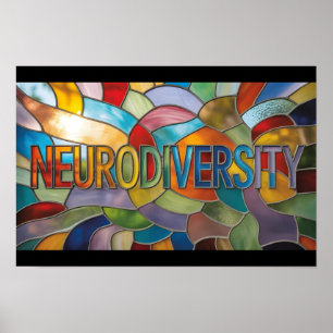 Close up stained glass with neurodiversity in rain poster