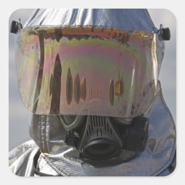 Close-up view of a firefighter square sticker (Front)