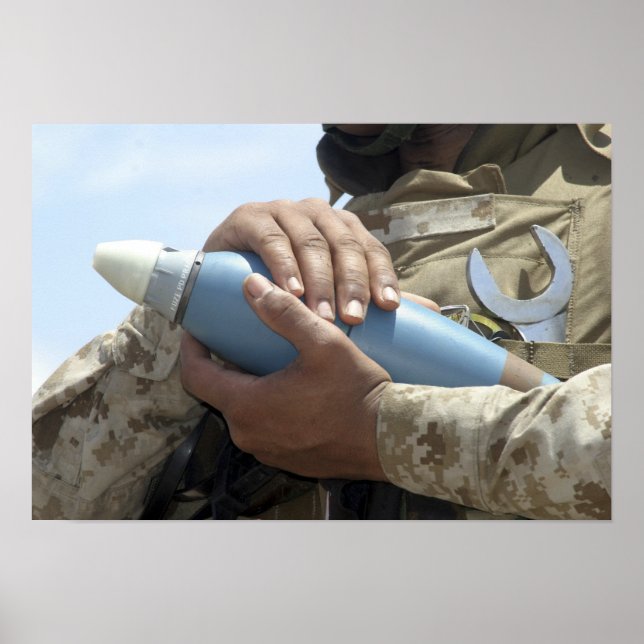 Close-up view of a soldier cradling a munition poster (Front)