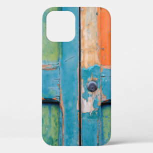 CLOSE-UP VIEW OF BLUE AND GREEN WOODEN DOOR iPhone 12 CASE
