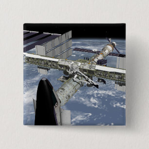 Close up view of the Shuttle docked 2 Inch Square Button