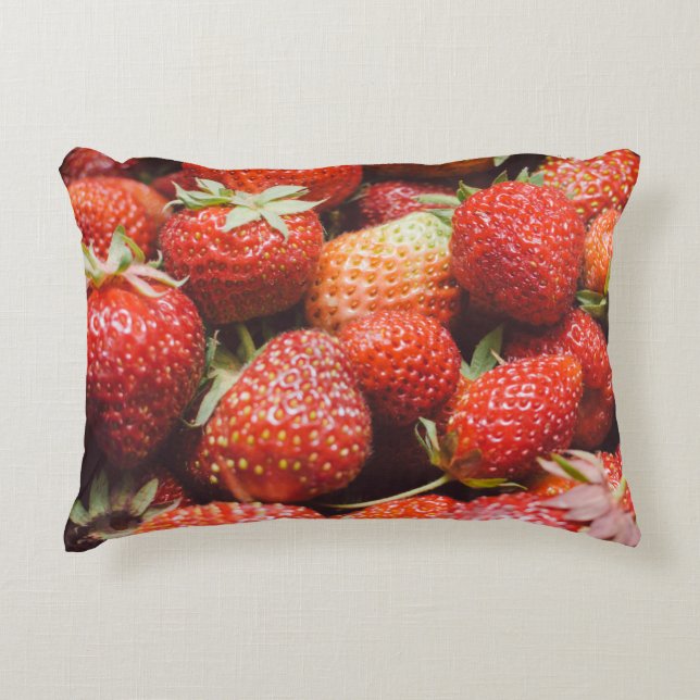 Close-up view on fresh summer strawberry with vint accent pillow (Front)