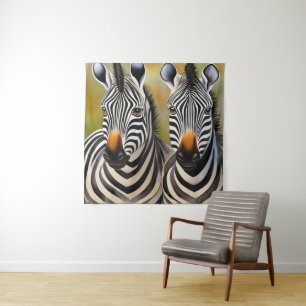 Close Up Zebra Pair Bold and Striking Wildlife Tapestry