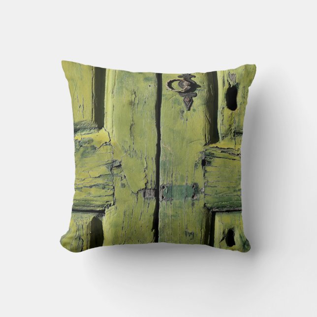 Closed brown wooden 2-door panel throw pillow (Front)