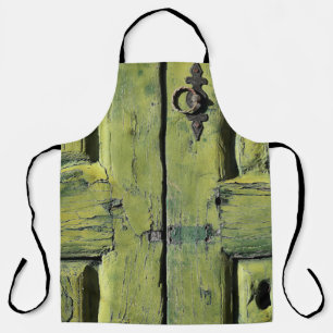 Closed brown wooden 2-panel door apron