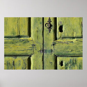 Closed brown wooden 2-panel door poster