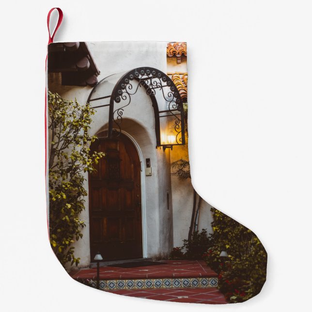 CLOSED BROWN WOODEN DOOR DURING DAYTIME SMALL CHRISTMAS STOCKING (Front)
