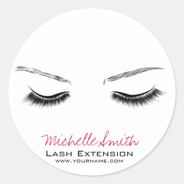 Closed eyes long lashes lash extension classic round sticker (Front)