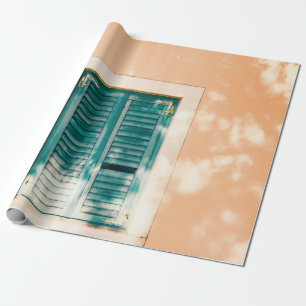 Closed green wooden door wrapping paper