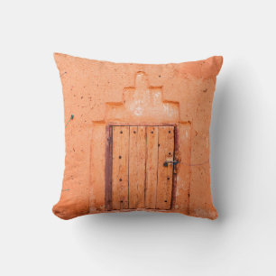 Closed wooden window in traditional moroccan house throw pillow
