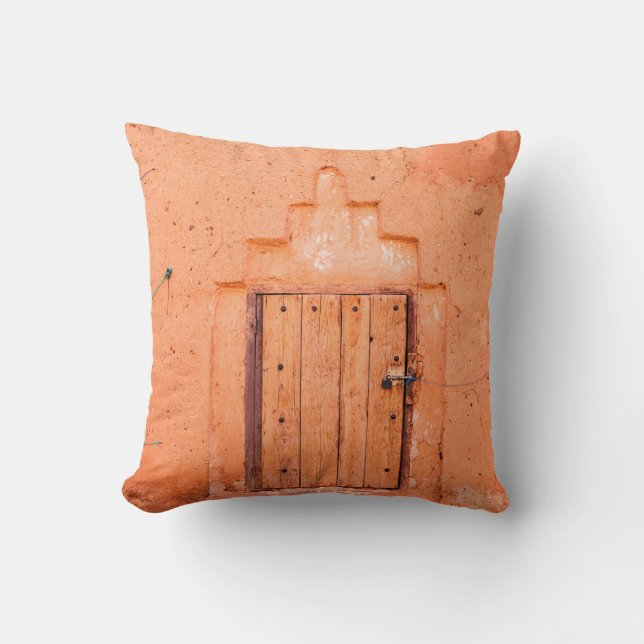 Closed wooden window in traditional moroccan house throw pillow (Front)