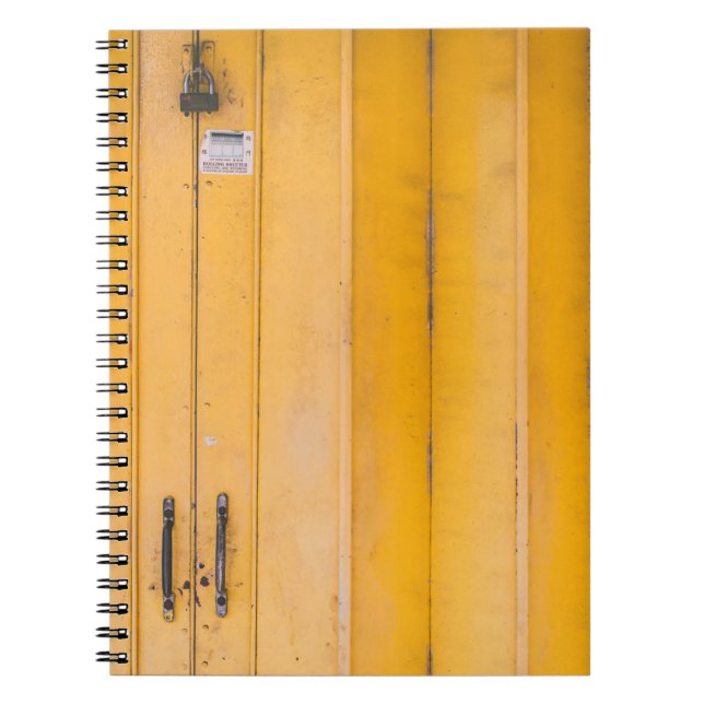 CLOSED YELLOW WOODEN DOOR WITH PADLOCK NOTEBOOK (Front)