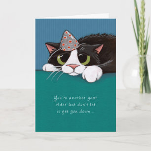 Closer to Purrfection Tuxedo Cat Birthday Card