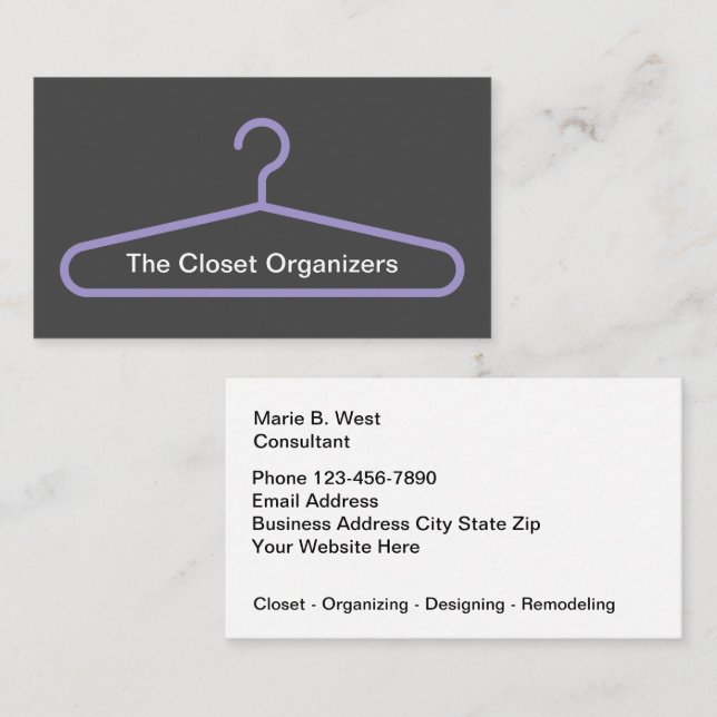 Closet Organizing Design Purple Business Card (Front/Back)