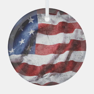 Closeup grunge American flag. Glass Ornament