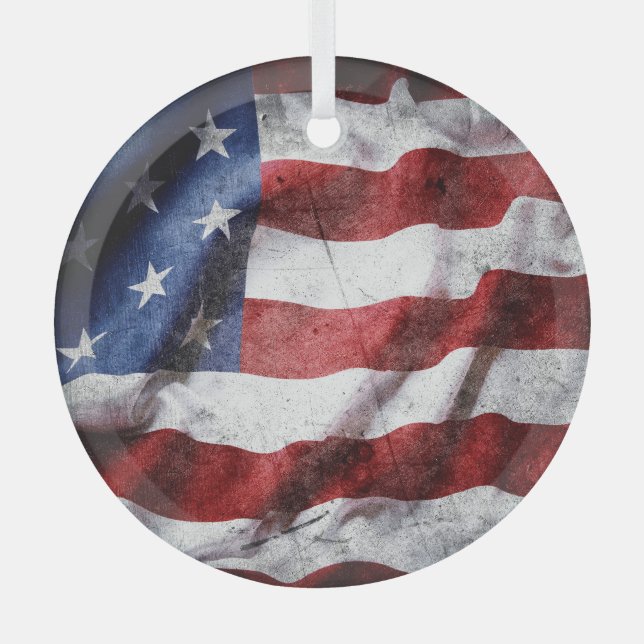 Closeup grunge American flag. Glass Ornament (Front)