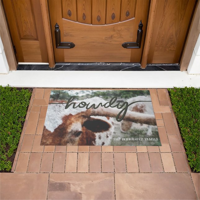 Closeup Impressionist Painted Longhorn Doormat (Outdoor)