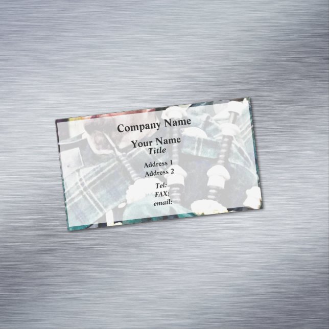 Closeup of Bagpiper Magnetic Business Card (In Situ)