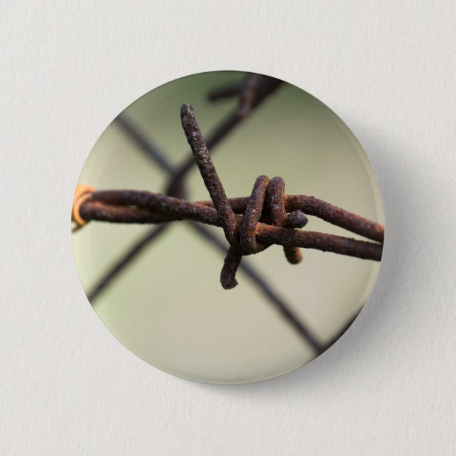 Closeup of barbed wire 2 inch round button (Front)