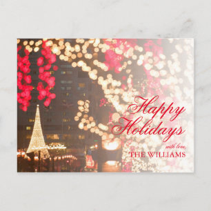 Closeup of Christmas Lights with Tree background Holiday Postcard