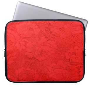 Closeup of fine elegant red lace texture with seam laptop sleeve
