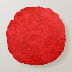 Closeup of fine elegant red lace texture with seam round pillow