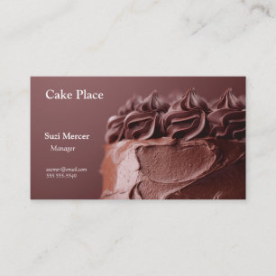 Closeup of frosted chocolate cake business card