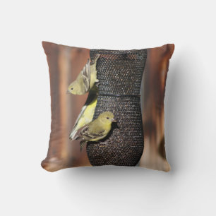 Closeup of Gold Finches on Bird Feeder Throw Pillow
