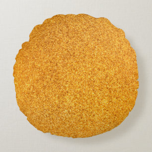 Closeup of golden matte metal texture. Shiny metal Round Pillow