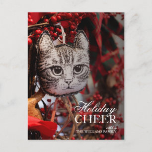 Closeup of Handmade Cat Christmas Ornament Holiday Postcard