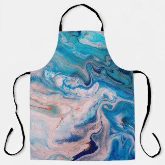 Closeup of mixed blue and white abstract marble te apron