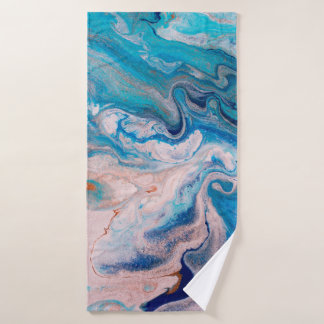 Closeup of mixed blue and white abstract marble te bath towel