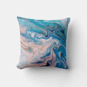 Closeup of mixed blue and white abstract marble te throw pillow