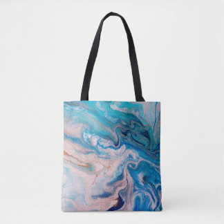 Closeup of mixed blue and white abstract marble te tote bag
