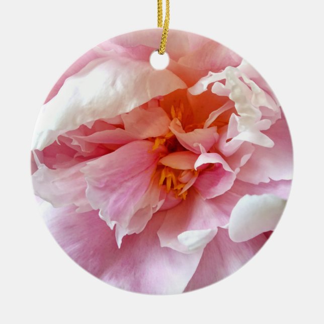 Closeup of Pale Pink Peonies Ceramic Ornament (Front)