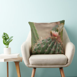Closeup of Pink Cactus Flower Throw Pillow