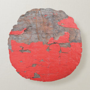 Closeup old and peeling painted wood board backgro round pillow