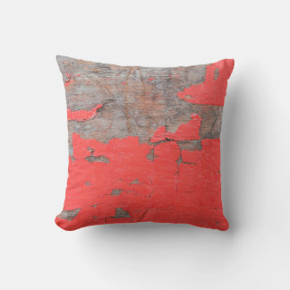 Closeup old and peeling painted wood board backgro throw pillow
